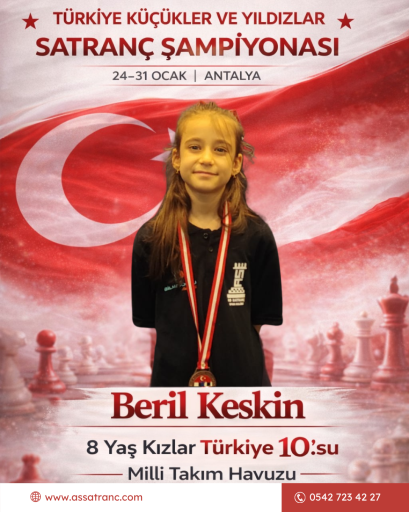 Türkiye Küçükler ve Yıldızlar Satranç Şampiyonası, 8 Yaş Kızlar Türkiye 10.su, Beril Keskin